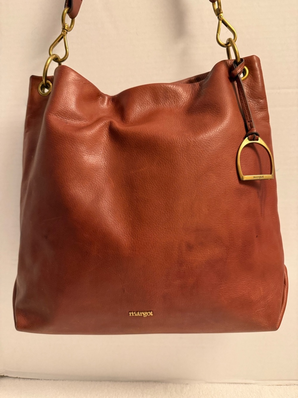 Margot New York Alexandra Leather Hobo Bag Brandy Cognac Brown Shoulder Bag